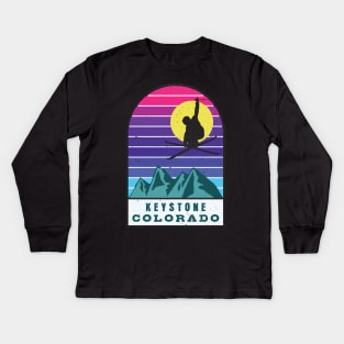 Ski Keystone Colorado Retro Sunset Kids Long Sleeve T-Shirt